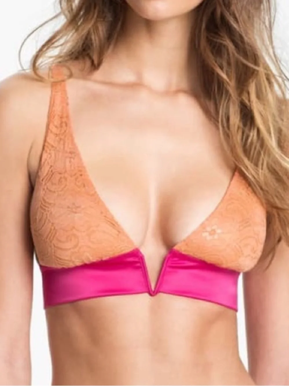 Free People Daisy V Wire Triangle Bra Orange Melon Pink Fuchsia Lace Sexy Sz XS